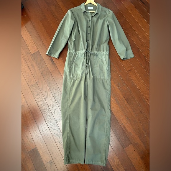 $273 VELVET BY GRAHAM & SPENCER Taylor Jumpsuit Long Sleeve Green Large Cotton - Picture 6 of 12